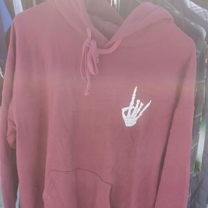 Maroon Hoodie with Skeleton Hand Design